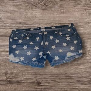 Ava & Viv Blue Denim Shorts with White Stars Size 26W
